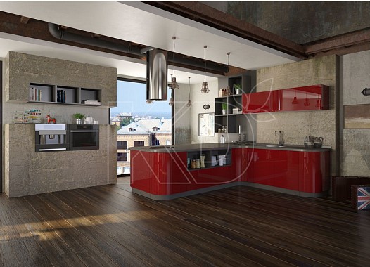 Угловые кухни красного цвета